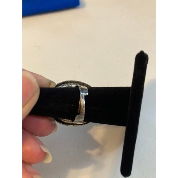 Green Copper Turquoise Ring with Adjustable Silver Band - Picture 4 of 7